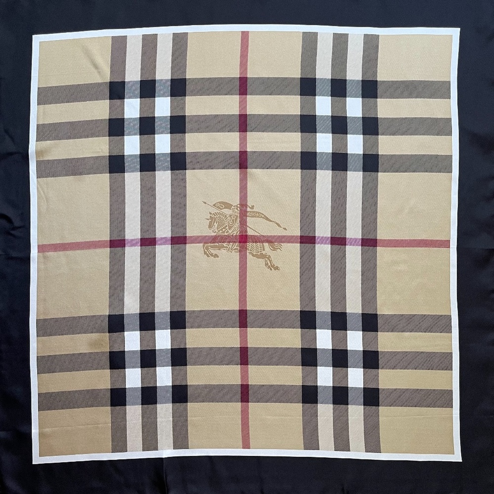 New Unisex Burberry Scarf Beige Check Black Border Silk Wrap - Picture 8 of 12
